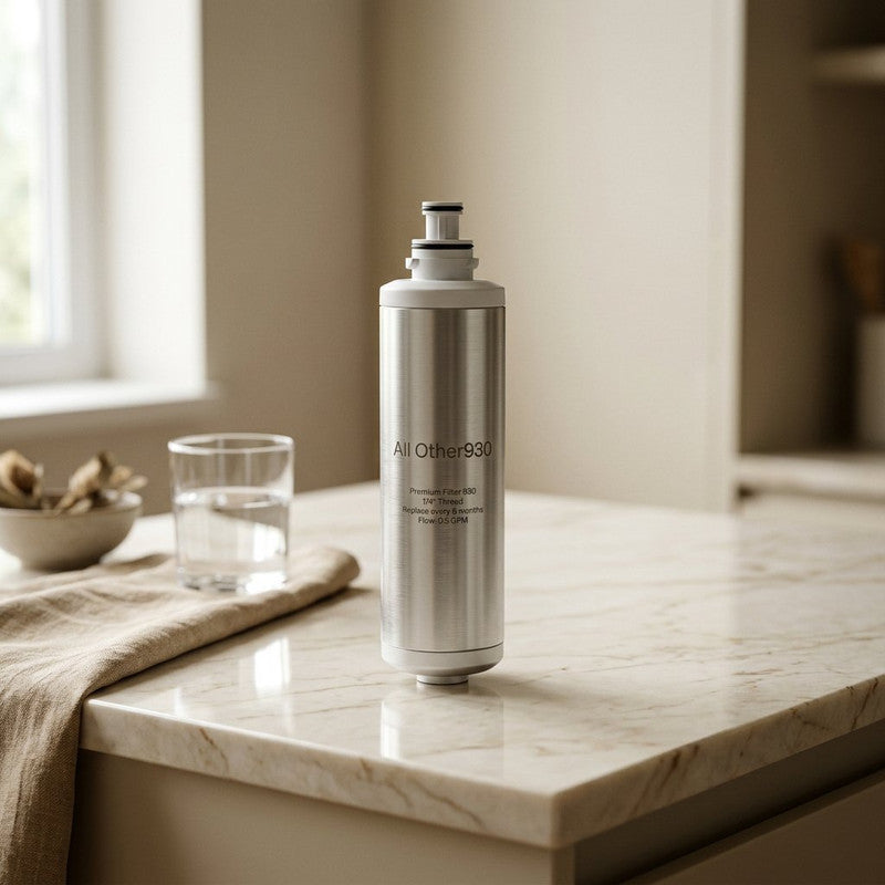 Premium Under-Sink Water Filter Cartridge on marble counter