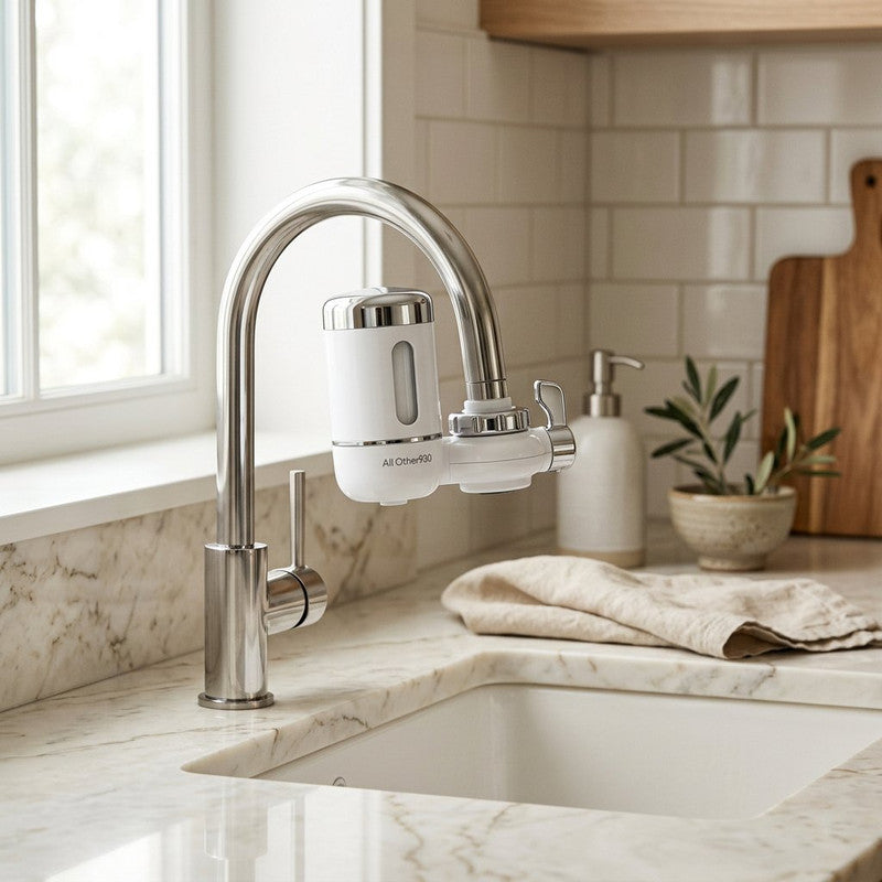 Faucet Mount Water Filter System installed on kitchen faucet