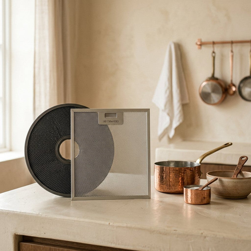 Range Hood Aluminum Mesh Filter Set on kitchen counter